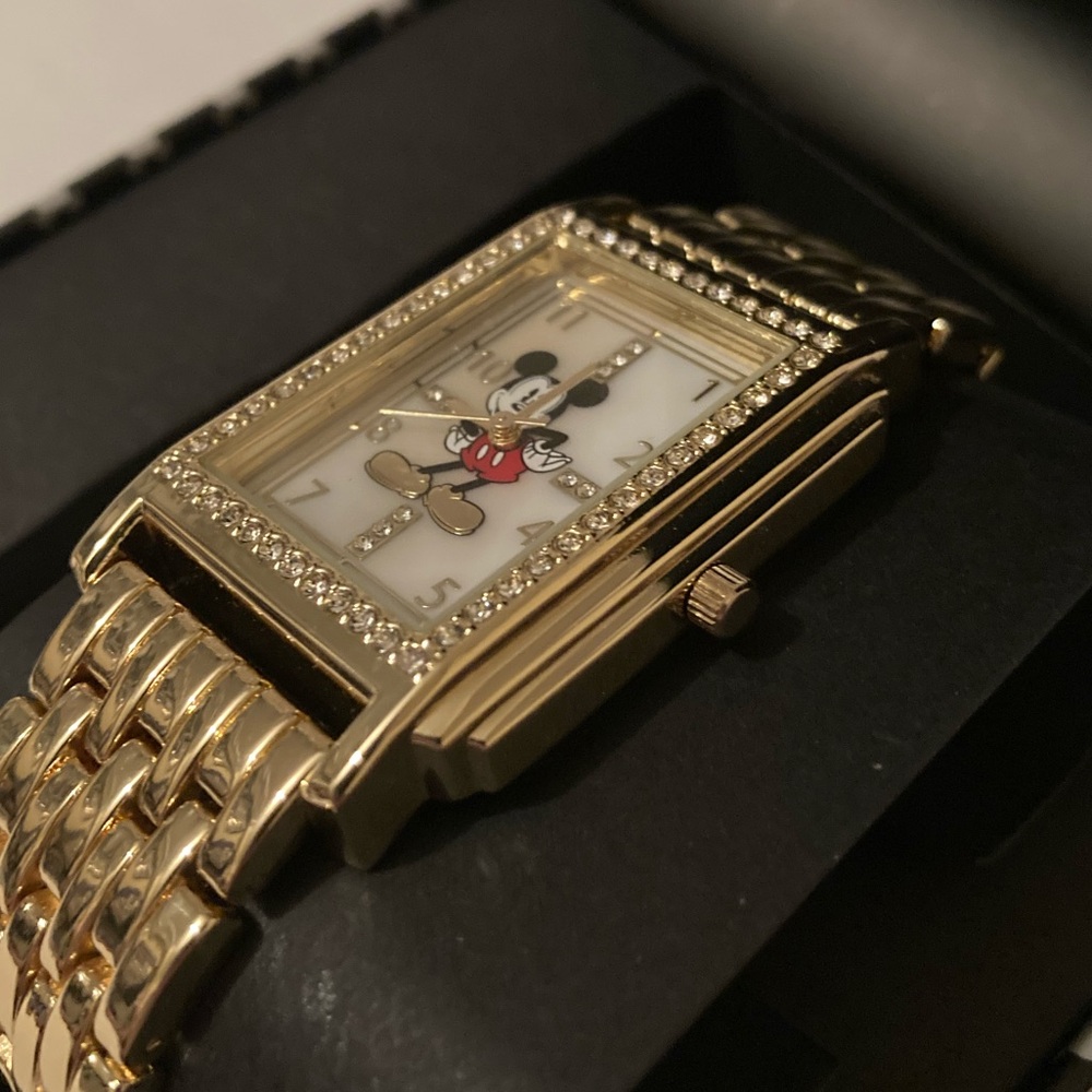Disney Gold Tone Rectangular Mickey Mouse Watch NIB - Picture 3 of 5